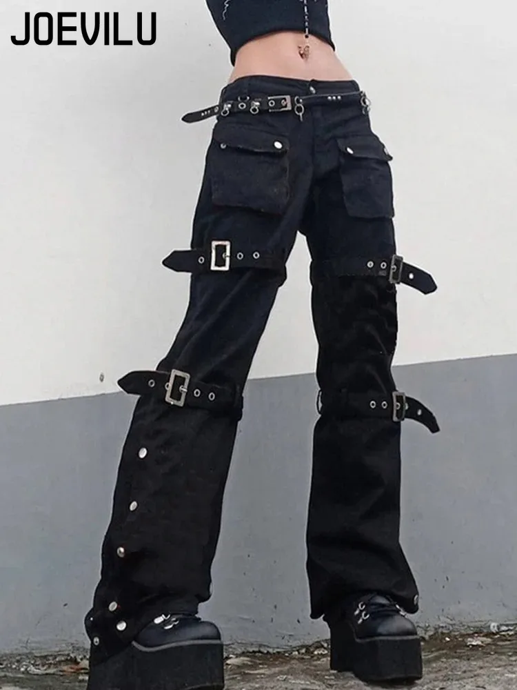 Botão de metal cintura alta perna reta jeans gota virilha calças streetwear hip hop moda y2k carga denim calças para mulher