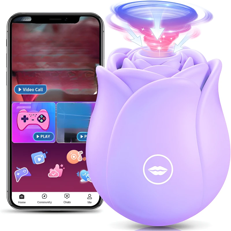 Vibrador de Succión Vaginal con Bluetooth y APP, 10 Modos, Estimulador de Clítoris con Succión Oral, Juguetes Sexuales Eróticos con Forma de Rosa para Mujeres