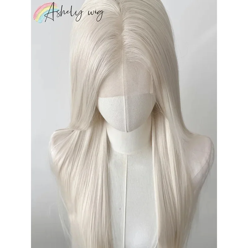キャンディ2025プラチナレースフロント13x4ロングストレートホワイトウィッグ高温ファイバーウィッグレースフロントフロントコスプレ