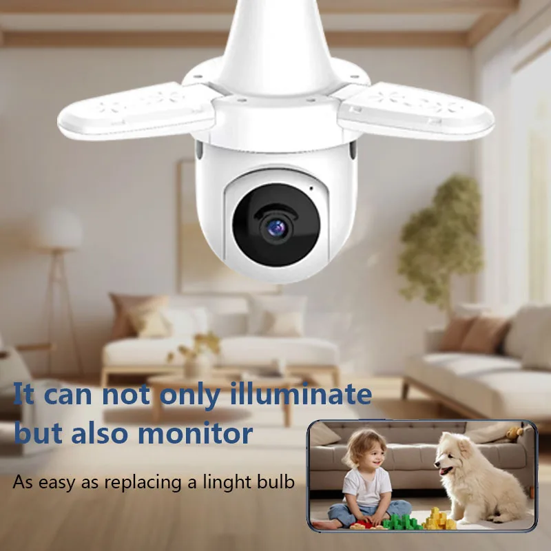 E27 Bulb Camera Security Wifi Night Vision Home Cam Auto Track Baby Monitor 30W LED Floodlight Wireless Video Panoramic Camera