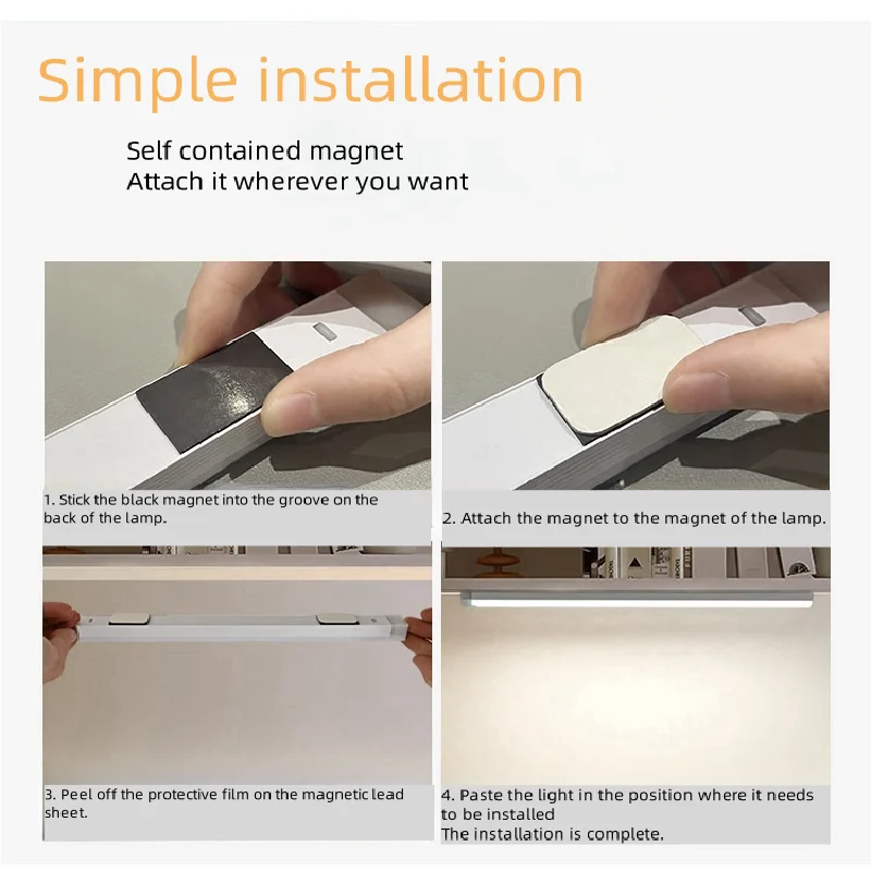 LED ナイトライトモーションセンサーライトワイヤレスタイプ C 充電式ライトキャビネットワードローブランプ階段バックライトキッチン用