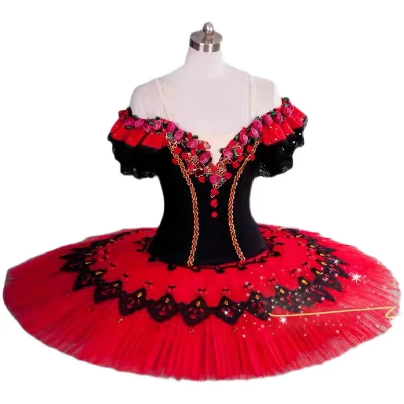 Tutu de Ballet professionnel Paquita rouge, crêpes, lac des cygnes, Costumes de ballerine, Costume de danse, robe de patinage artistique pour filles