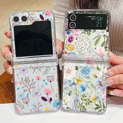 Flower Pattern Clear Case For Samsung Galaxy Z Flip 7 FE 6 5 4 3 Transparent Hard Folding Cover For Samsung Z Flip5 Flip4 Flip6