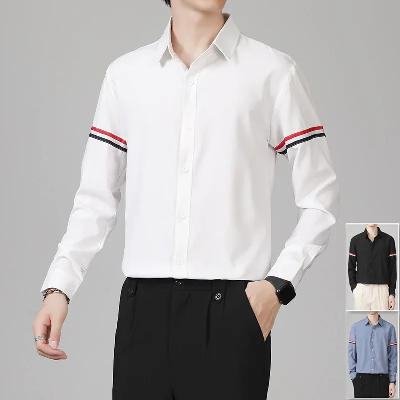 Men's Casual Business Trendy Long Sleeve T-shirt White Color Sleeveless Thickened Collarless Cotton Shirt Wholesale