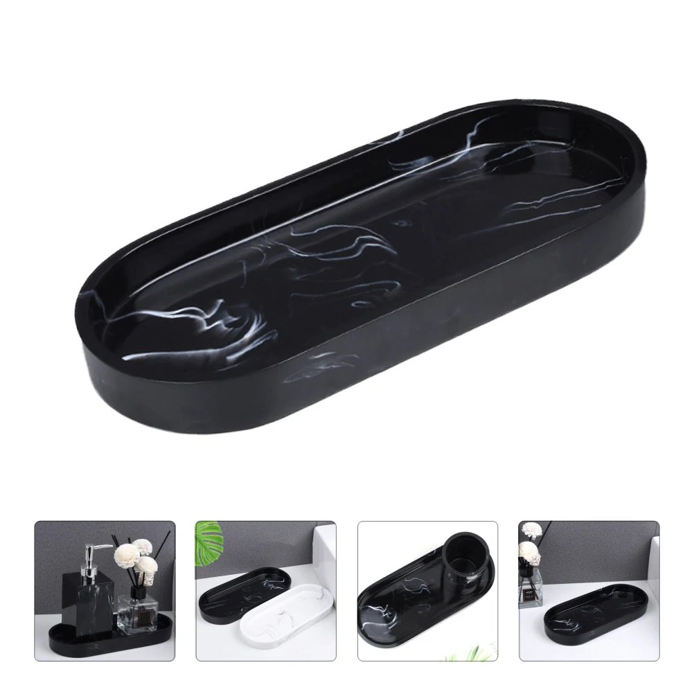 

Marble Texture Tray Resin Bathroom Storage Toothpaste Holder Waterproof Easy Clean Black Color Ideal Hotel Home Decor Storage