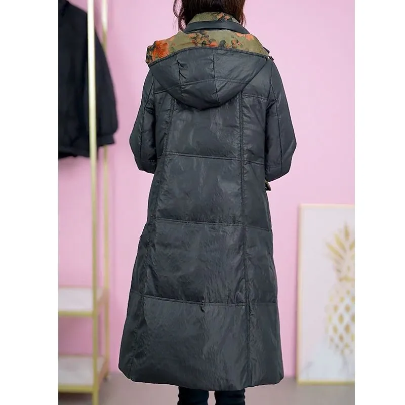 Winter Parkas Add Velvet Thick Padded Jacket Women New Fashion Hooded Mid-Length Print Cotton Clothes Female Loose Overcoat W606