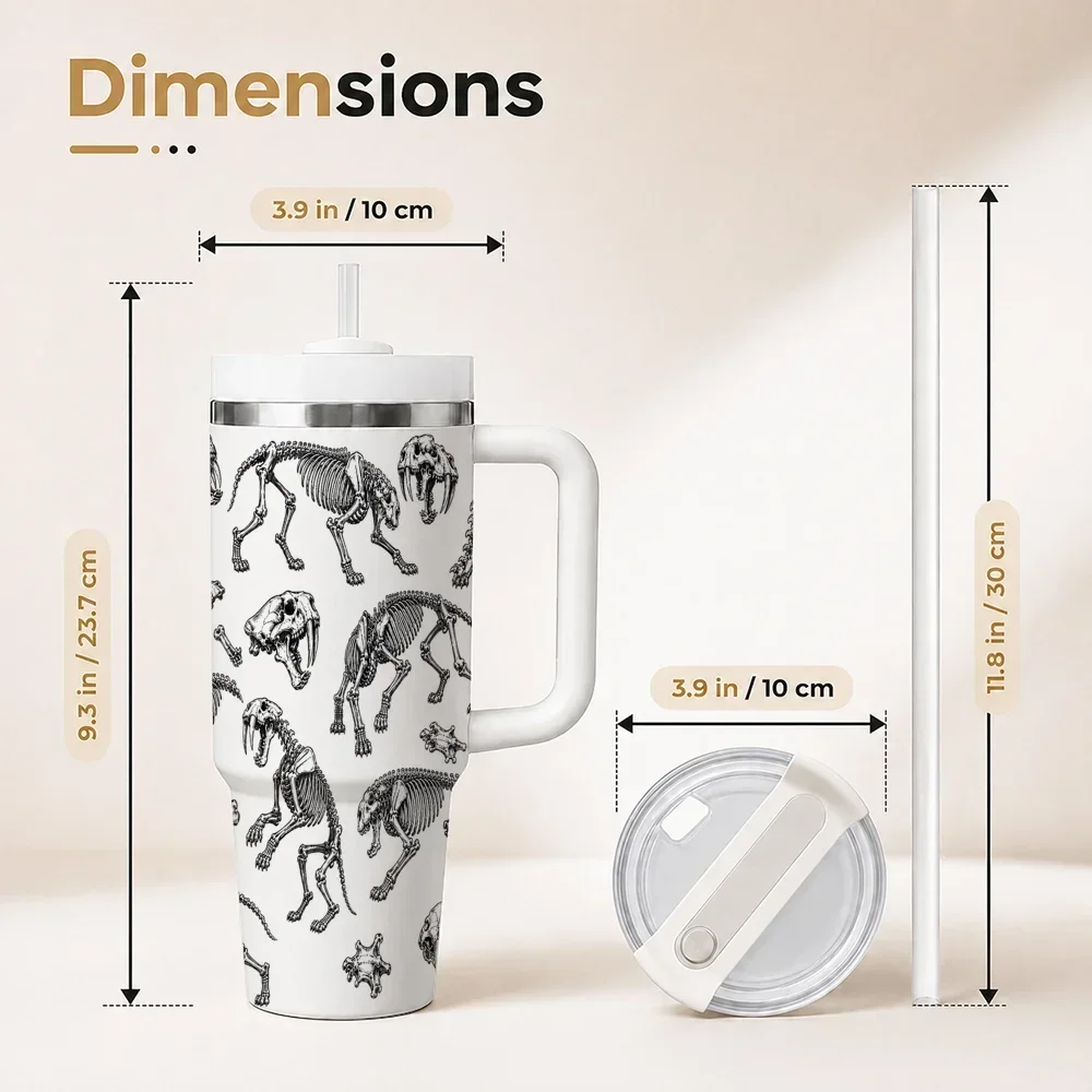 Animal Lovers Vacuum Flasks 40oz Insulated Tumbler with Handle, Straw and Lid, Stainless Steel Travel Cup