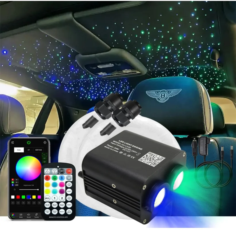 Fiber Optic LED lights Double Head Starry Sky Music Control Car Roof Ceiling kit Smart phone APP Twinkle Bicolor ramp new hot
