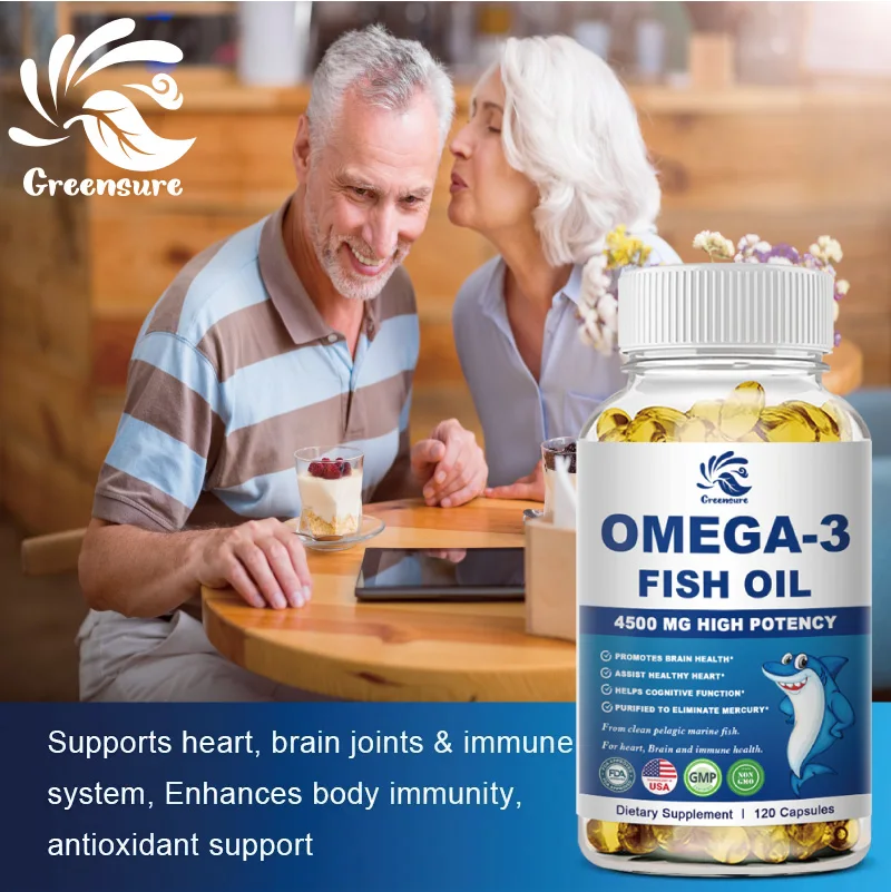 Greenture minyak ikan Omega-3 kapsul mendukung sistem saraf otak baik kardiovaskular & anti-peradangan & kesehatan kulit Antioksidan