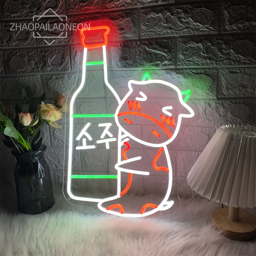 Imagem -02 - Coreano Bar Neon Sign Wall Art Decor Copo de Vinho Luzes de Néon Led Usb Bar Coreano Pub Clube Decoração do Partido Sinais de Negócios