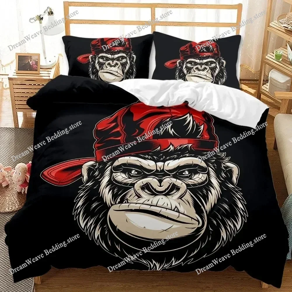 

Monkey Duvet Cover Gorilla Head Bedding Set Boys Teens Red Hat Comforter Cover Wild Animal Polyester Quilt Cover Luxury Gift963