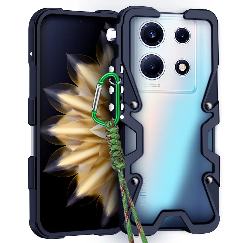 

Zimon Luxury Armor Metal Aluminum Phone Bumper For Infinix Note 50 40 Pro+ 30 Vip Cover Mechanical Purely Handmade Skull Case