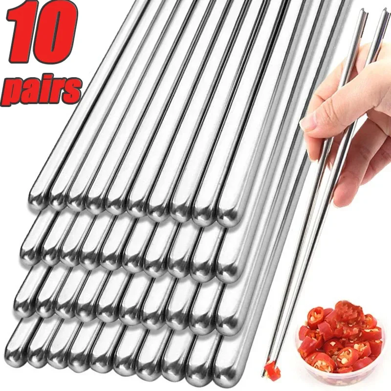 20/2Pcs Reusable Sushi Chopsticks Set Stainless Steel Non-Slip Japanese Chinese Korean Food Metal Chop Sticks Kitchen Tableware