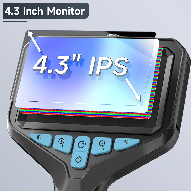 Kamera endoskopowa ekran 4,3 cala wymienny 1-100 metr sztywny kabel HD1080P 8MM obiektyw inspekcja rur boroskop LED 2600mAh