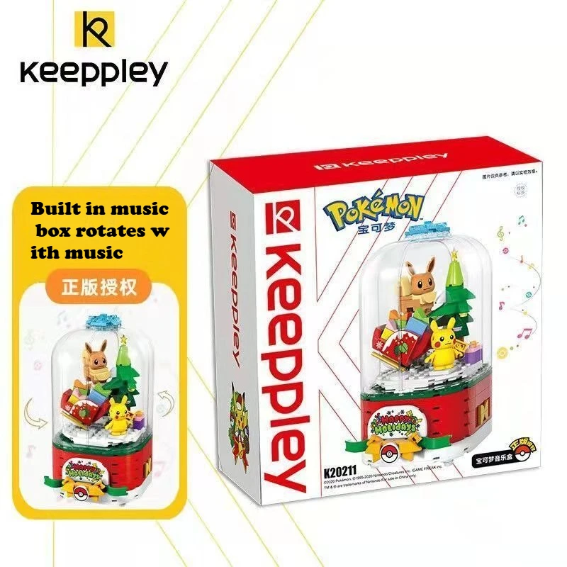 

Строительные блоки Keeppley, модель музыкальной шкатулки с покемонами, Пикачу Иви, каваи, рождественский орнамент, детская игрушка, подарок на день рождения