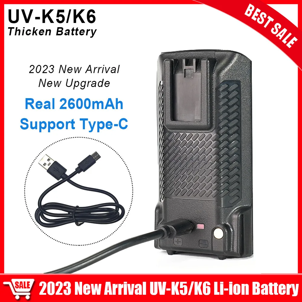 Li-ion Bateria Suporte Tipo-C Carregamento, 2600mAh real para QUANSHENG Dois Rádios Way, UV-K5, UVK5, UVK6, Walkie Talkie, Novo