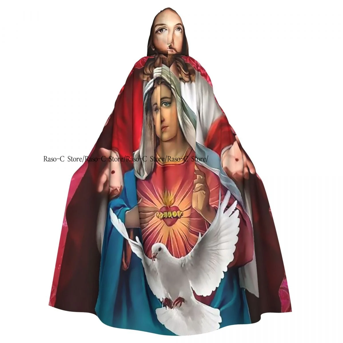 Adult Cloak Cape Hooded Lady Of Guadalupe Mexico Saint Holy Faith Medieval Costume Witch Wicca Vampire Elf Purim Carnival Party