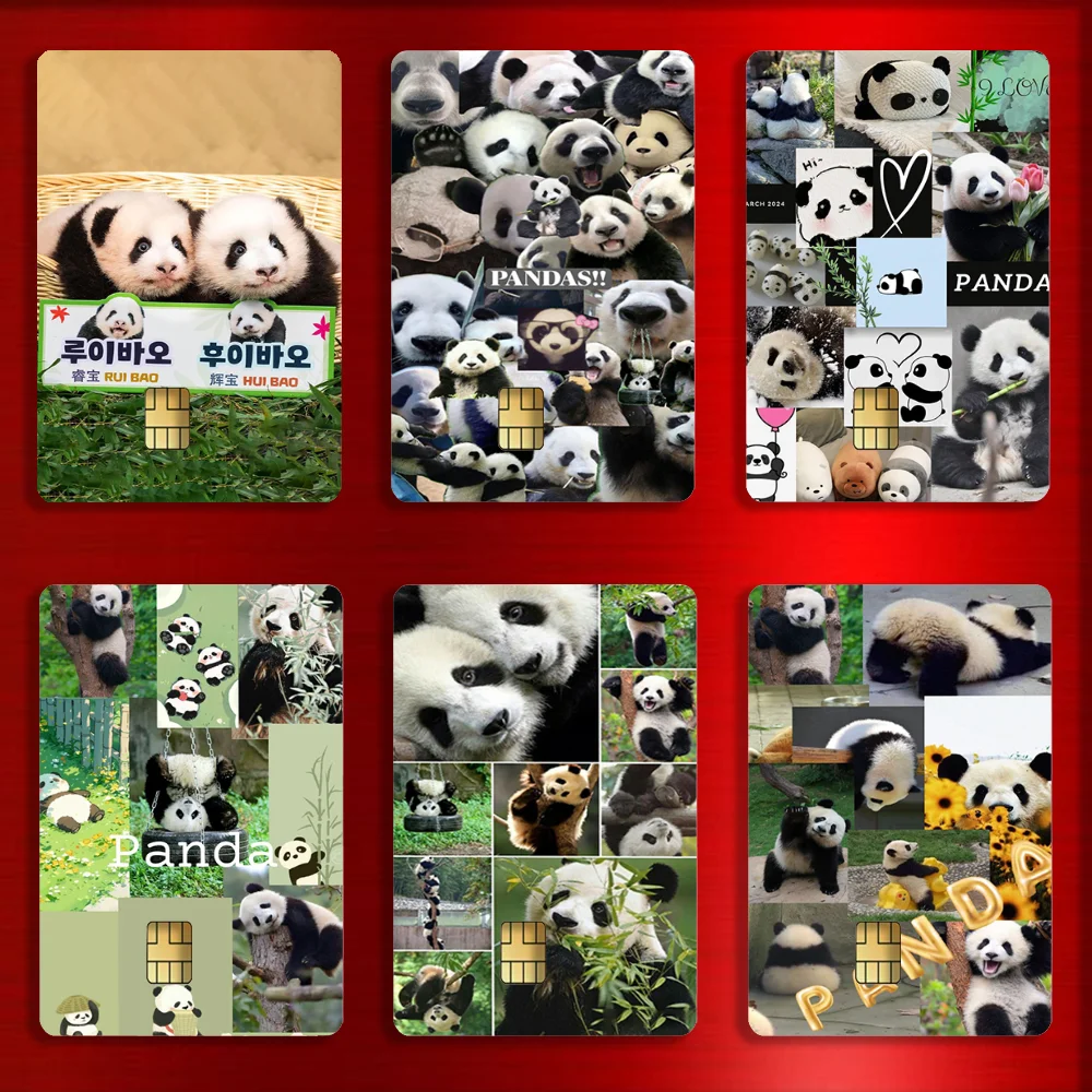 

Panda Fubao Ruibao Huibao Stickers For Debit Bank Credit Cards Metro Bus Pass Sticker Decoration Cover 4PCS Card Skin