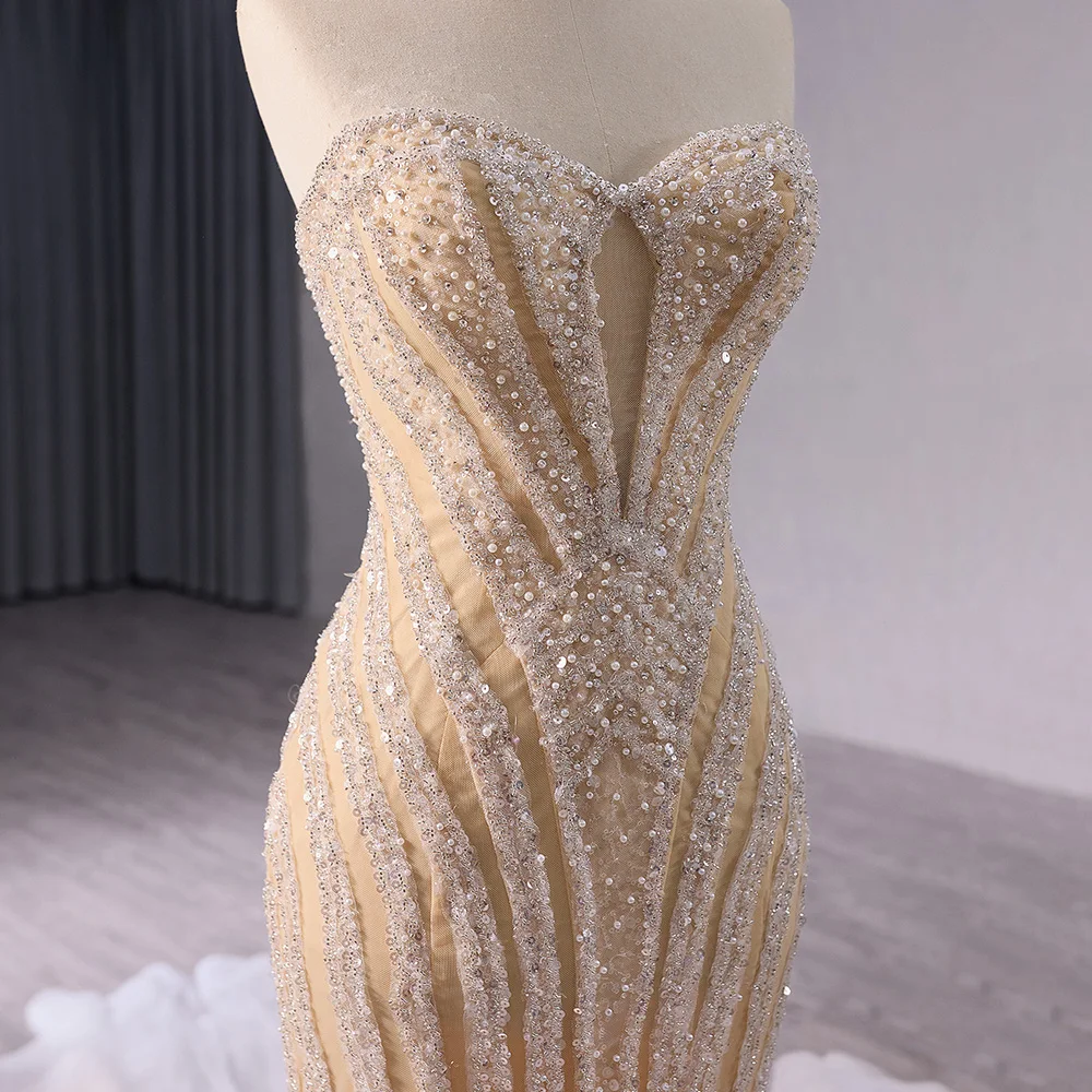 Elegant Champagne Sequined Dress Strapless Party Floor-Length Dress Beading Long Gown Dress robes de soirée RSM241039