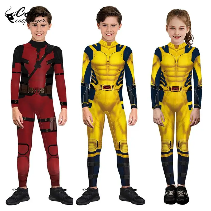 Cosplayer Movie Hero Costume para crianças, bodysuit, Wolverine, Deadpool, Cosplay, Carnaval, Halloween, escola, festa, roupa, cor