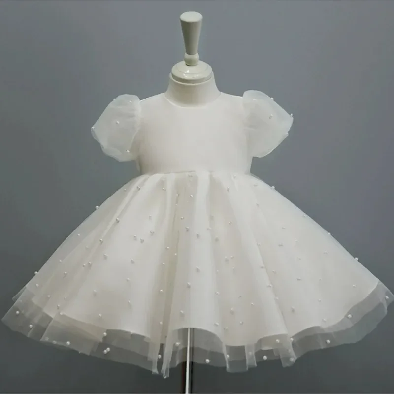 

Baby one-year-old Girl Princess Baby wedding dress Flower child fancy birthday dress White puffy sleeves Spring