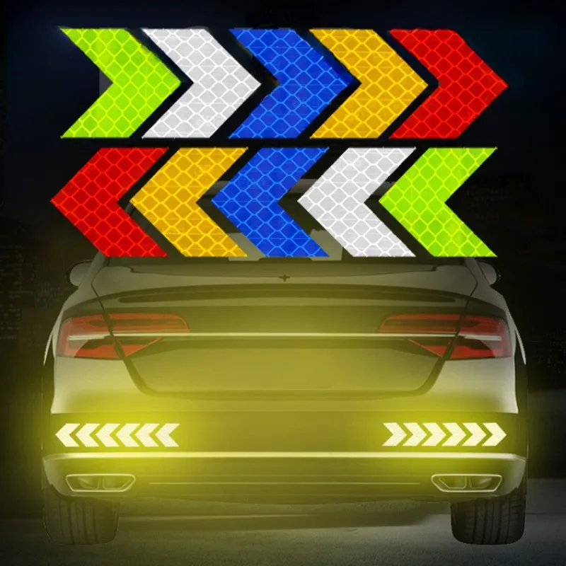 10Pcs/Set Reflective Arrow Sign Tape Warning Safety Sticker for Car Bumper Trunk Reflector Hazard Tape Motorcycle Accessories