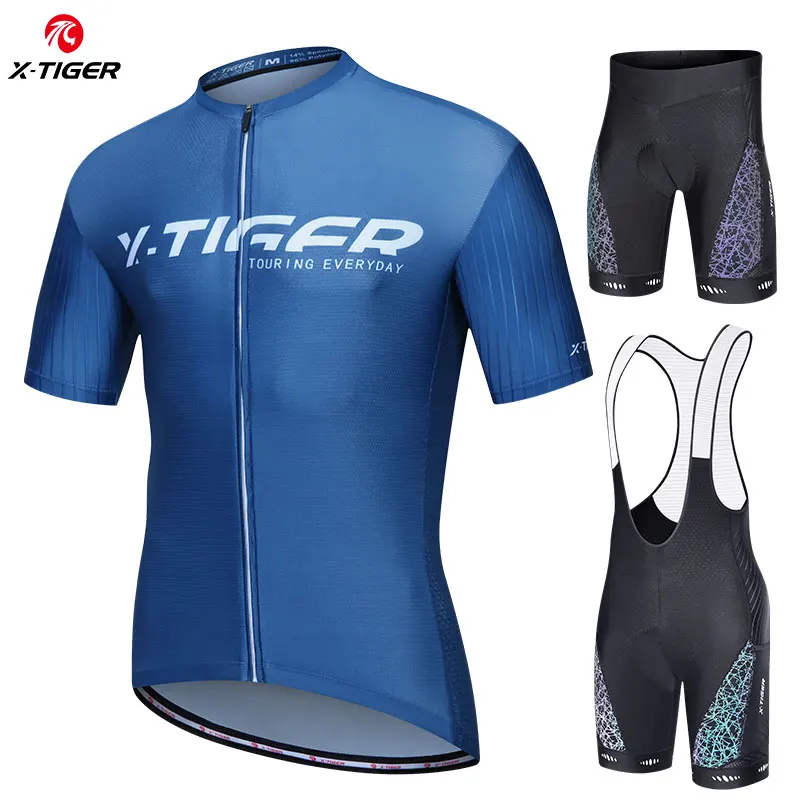 X-TIGER Cycling Jersey Set Summer Men\'s Cycling Set MTB Bicycle Clothes Anti-UV Riding Short sleeve Sportswear Bike Shorts Suit