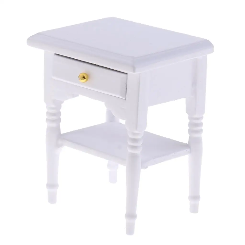 Dollhouse Miniatures Furniture Wooden Bedside Table Modern Nightstand for 1 12 Scale Dolls House Decor
