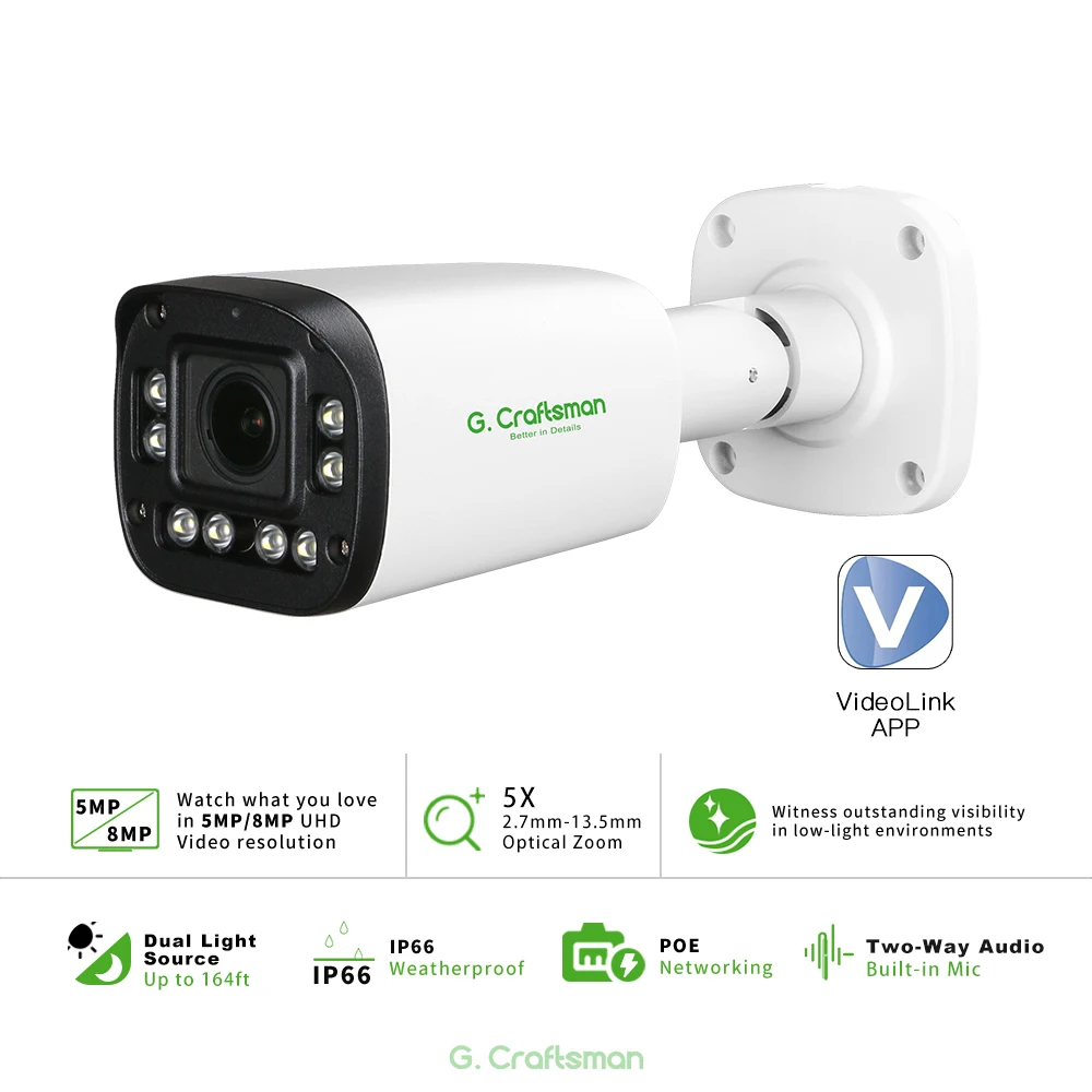 Imagem -02 - Poe S-ony Lente 2.713.5 mm 5mp 4k Áudio Bidirecional Rtmp ai Led Vigilância Segurança Vídeo Cctv G.craftsman 5x