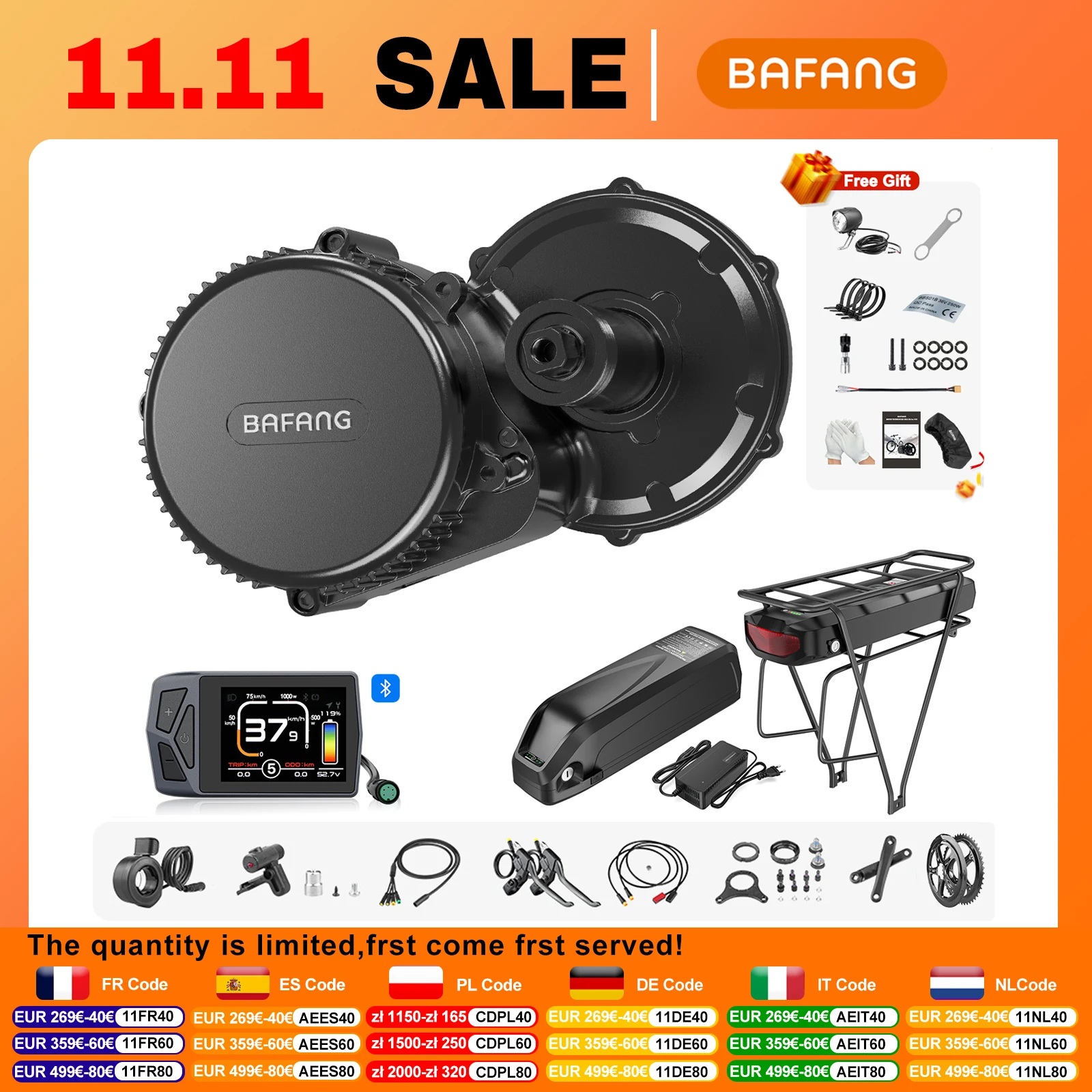 Bafang 250W 350W 500W Motor Kit 36V Mid Drive Electric Bike Conversion Kits BBS01B BBS02B EBike Engine 13Ah 25Ah Bicycle Battery