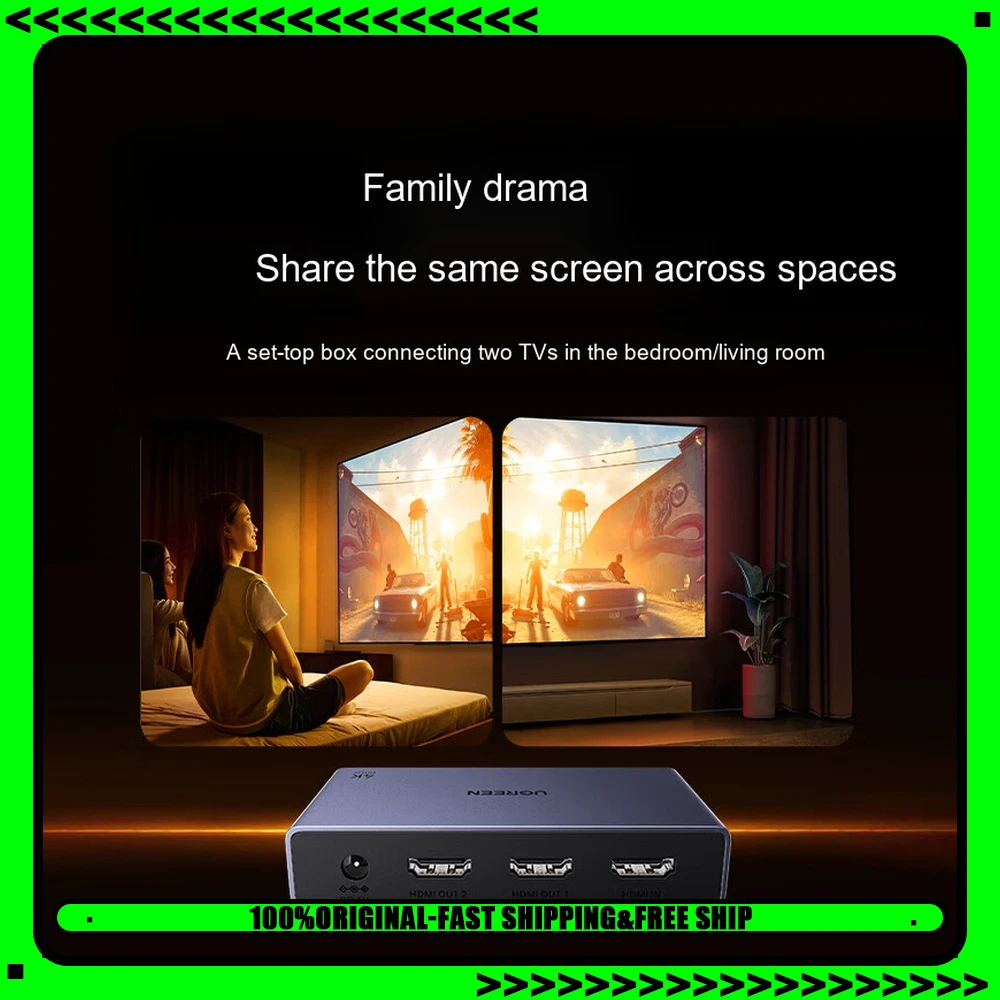 UGREEN 55493 AP502 HDMI 2.0 Splitter 1x2 4K 60Hz One Input Two Output Dual Screen Mirroring for TV Monitor Projector