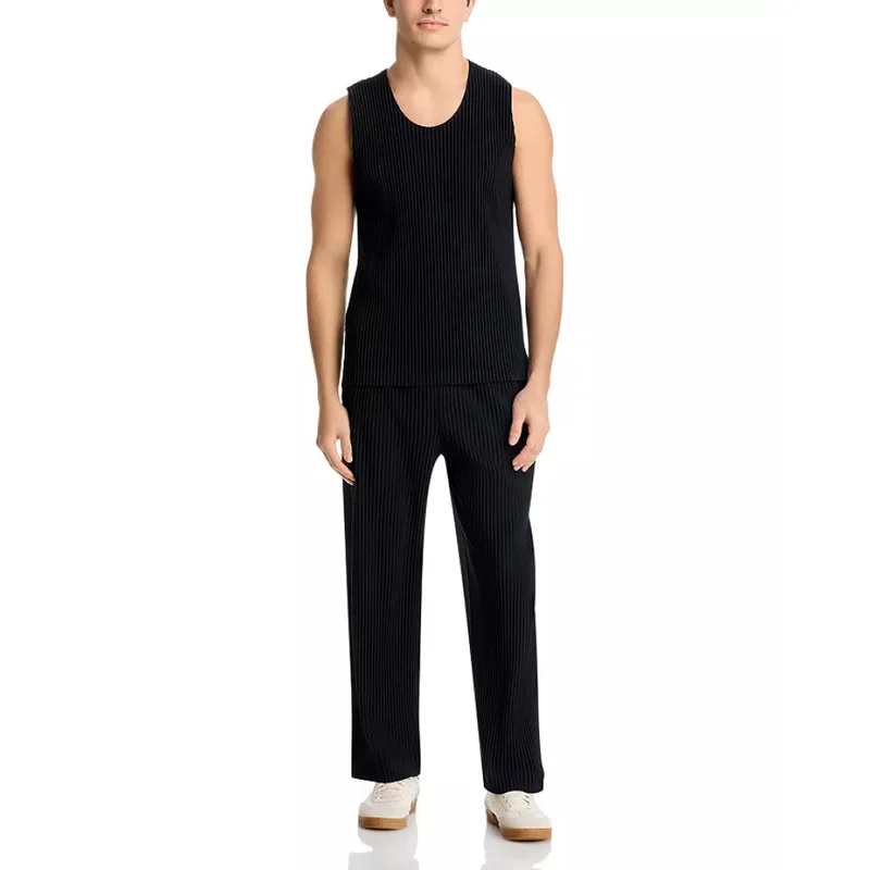 Miyake Pleated Men's Sleeveless Vest Plisse Tank Top Loose Fit Japanese Casual Summer Fashion