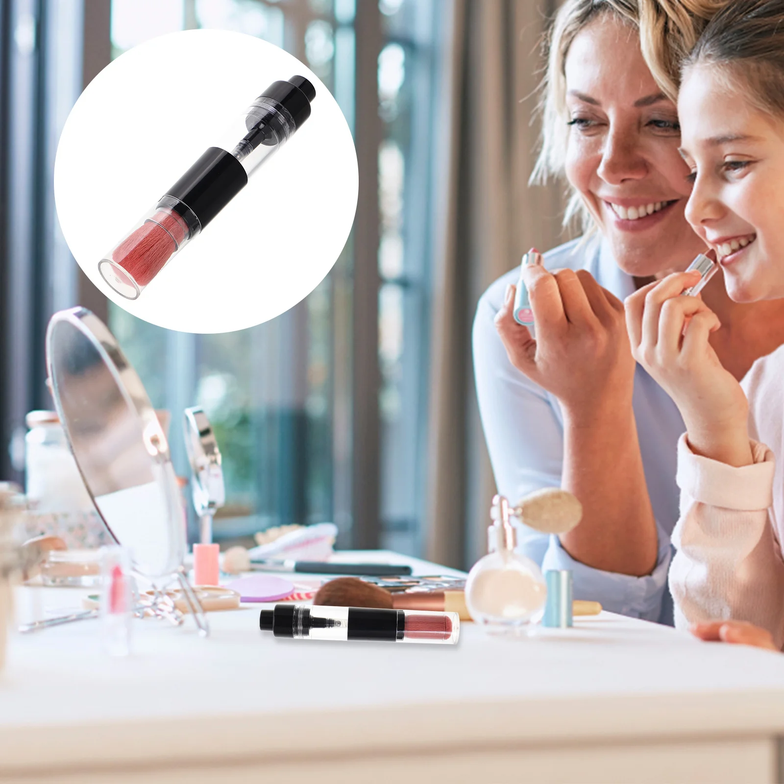 

Refillable Press Type Makeup Brush with Integrated Loose Powder Bottle Compact Travel Friendly Reusable Applicator for Blush