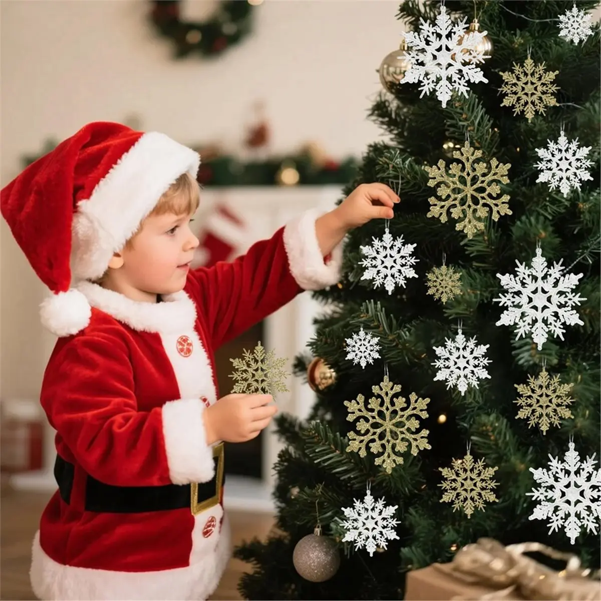 

36 шт. снежинки-украшения для рождественской елки, украшения в виде снежинок для елки, пластиковый блестящий орнамент в виде снежинок B