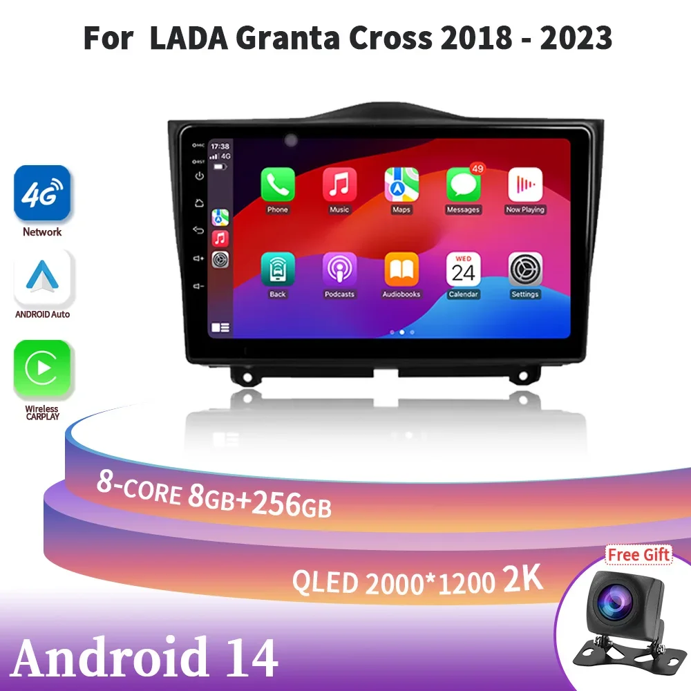 For LADA Granta Cross 2018-2023 Car Radio Android 14 Head Unit Multimedia Navigation Wireless Carplay Stereo Screen GPS 4G Wifi