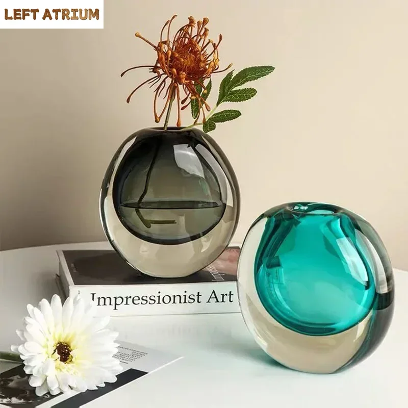 

Dual Color Transparent Glass Vase Artificial Flower Decorative Flowers Pots Desk Decoration Floral Arrangement Modern Home Decor