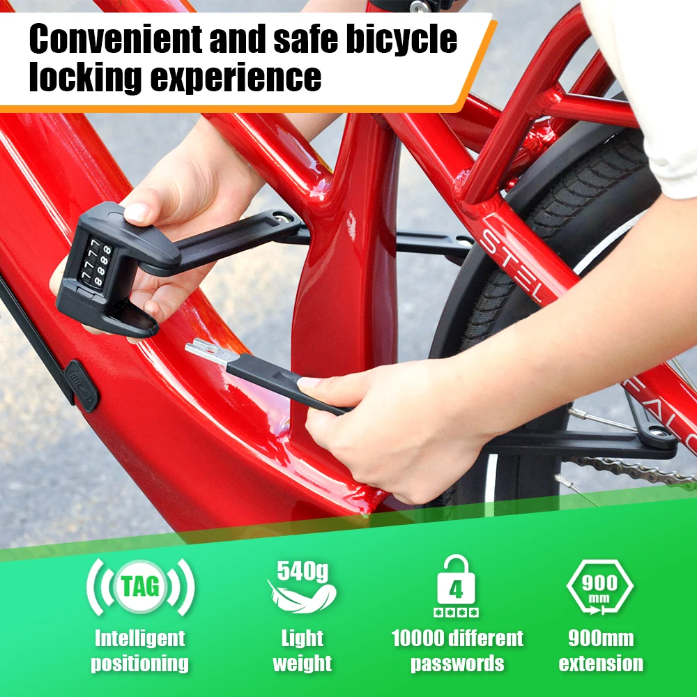 ETOOK Bike Lock Anti-Theft Anti Theft Combination Lock with AirTag Bracket 90mm Extended MTB Road Cycling Bicycle Foldable Lock