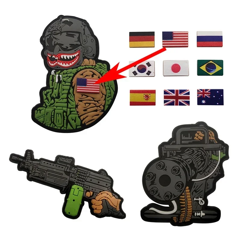 PVC Gelatin Military Series Soldier Submarine Gun Gatling Arm Badge Hook and Loop Patch Morale Badge Backpack Patch