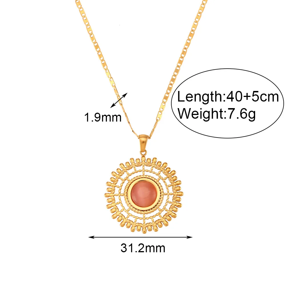 New Stainless Steel Peacock Open Screen Natural Stone Pendant Necklace for Women Trendy Collar Golden Charm Jewelry Gift