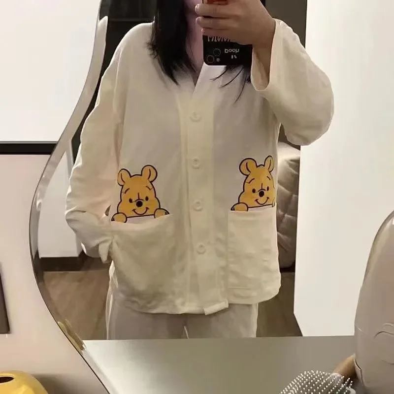 New Winnie The Pooh Cardigan Long-sleeved Super Cute Ins Can Be Worn Outside Home Clothes Comfortable Soft Pajamas Two-piece Set