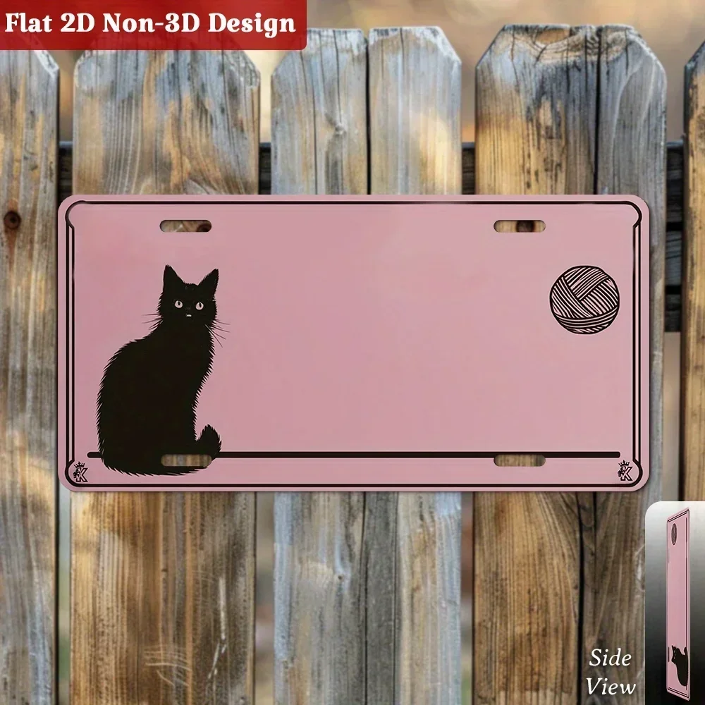 2D Flat, 1pc, Customizable, Silent Charm | Black Cat Decorative License Plates, Minimalist Pet Decor Sign, Retro Home Accent