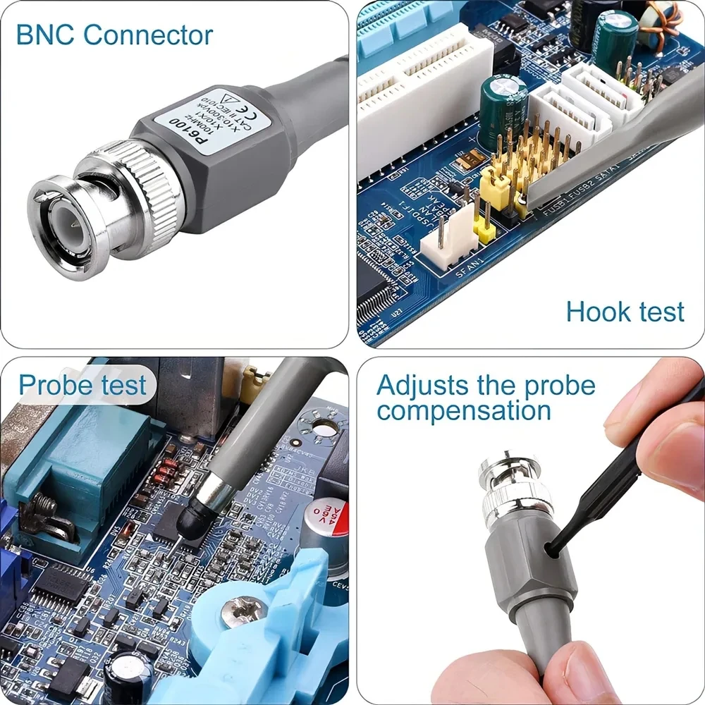 2pcs P6100 BNC Oscilloscope Probe Kit 100MHz 1X 10X Mayitr High Precision Scope Analyzer Alligator Clip Probes Test Leads