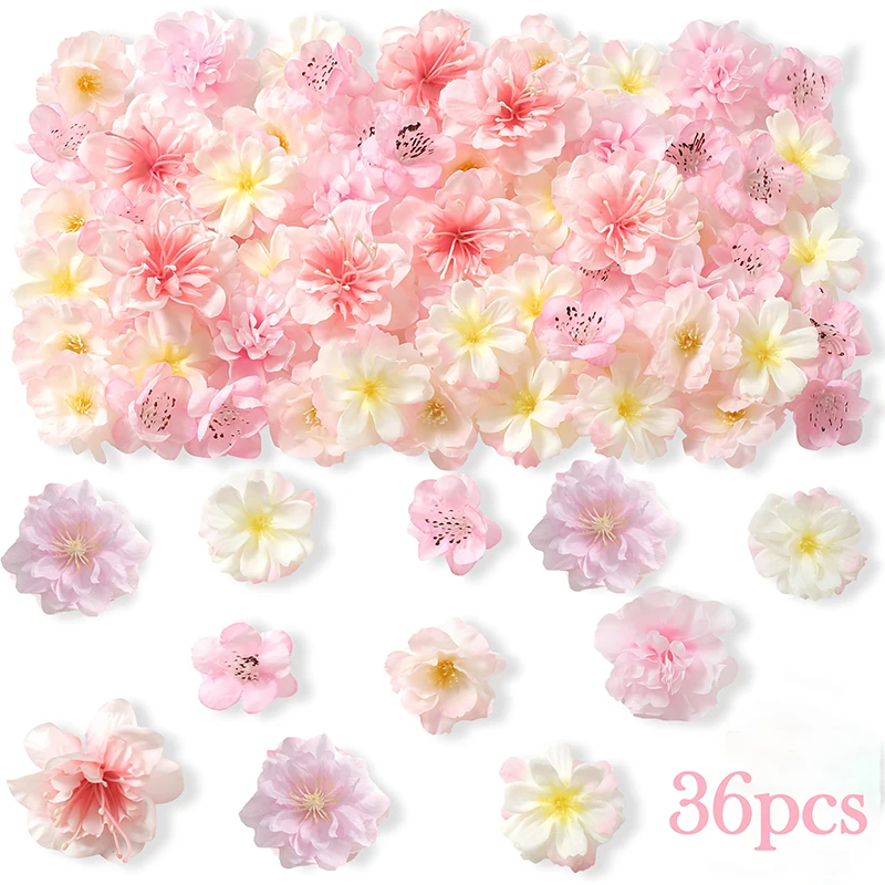 36Pcs Rose Artificial Flowers Heads Silk Fake Flowers for Home Room Decor Wedding Decoration Bride DIY Craft Wreath Accessories