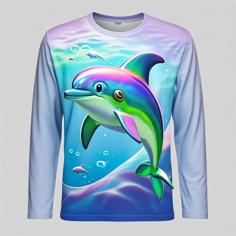 Hot Sale Colourful 3D Dolphin Men's Women's Kids Fashion Slim T Shirt 3D Printing Long Sleeve Casual Top Plus Size 100~6xl Shirt