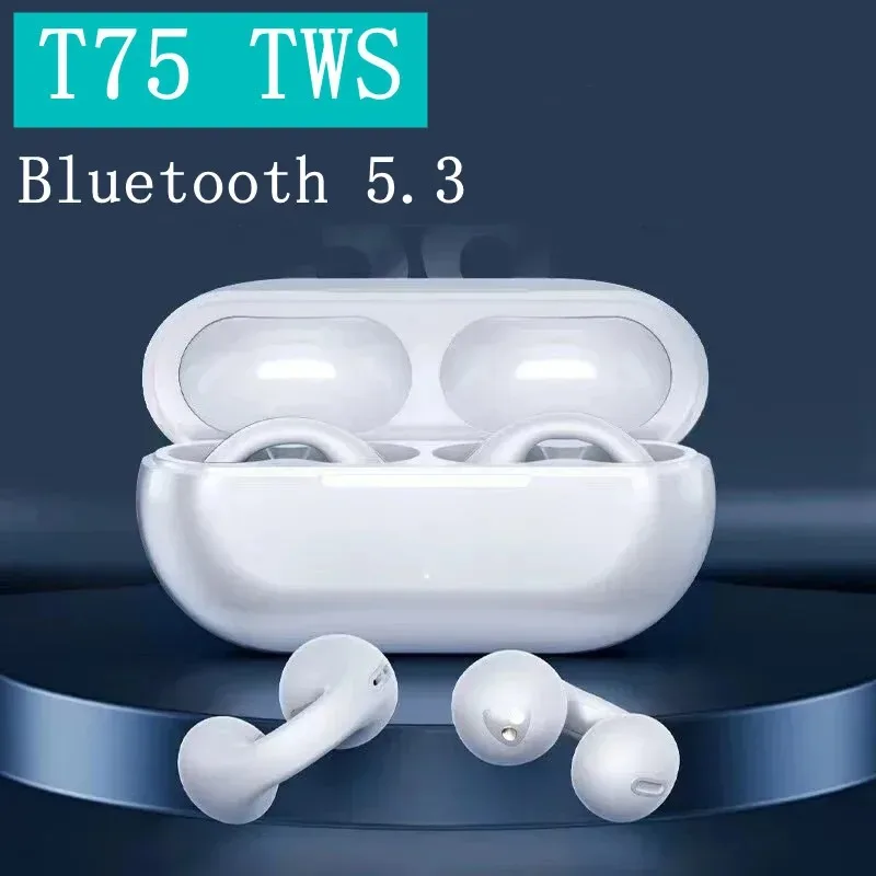 TWS Bluetooth 5.3 Wireless Bone Conduction Headphones T75 Clip Ear Music Noise Canceling Headset HD Call Sports Gaming Earphones