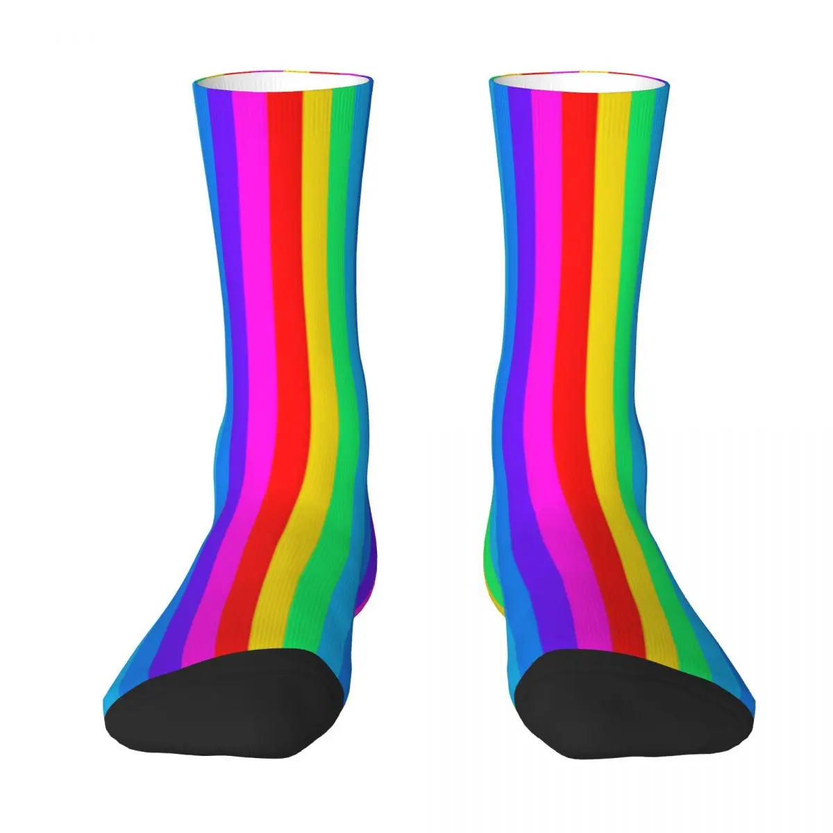 Rainbow Stripes Socks Colorful Pattern Trendy Stockings Girls Medium Soft Outdoor Sports Socks Winter Custom Non-Slip Socks