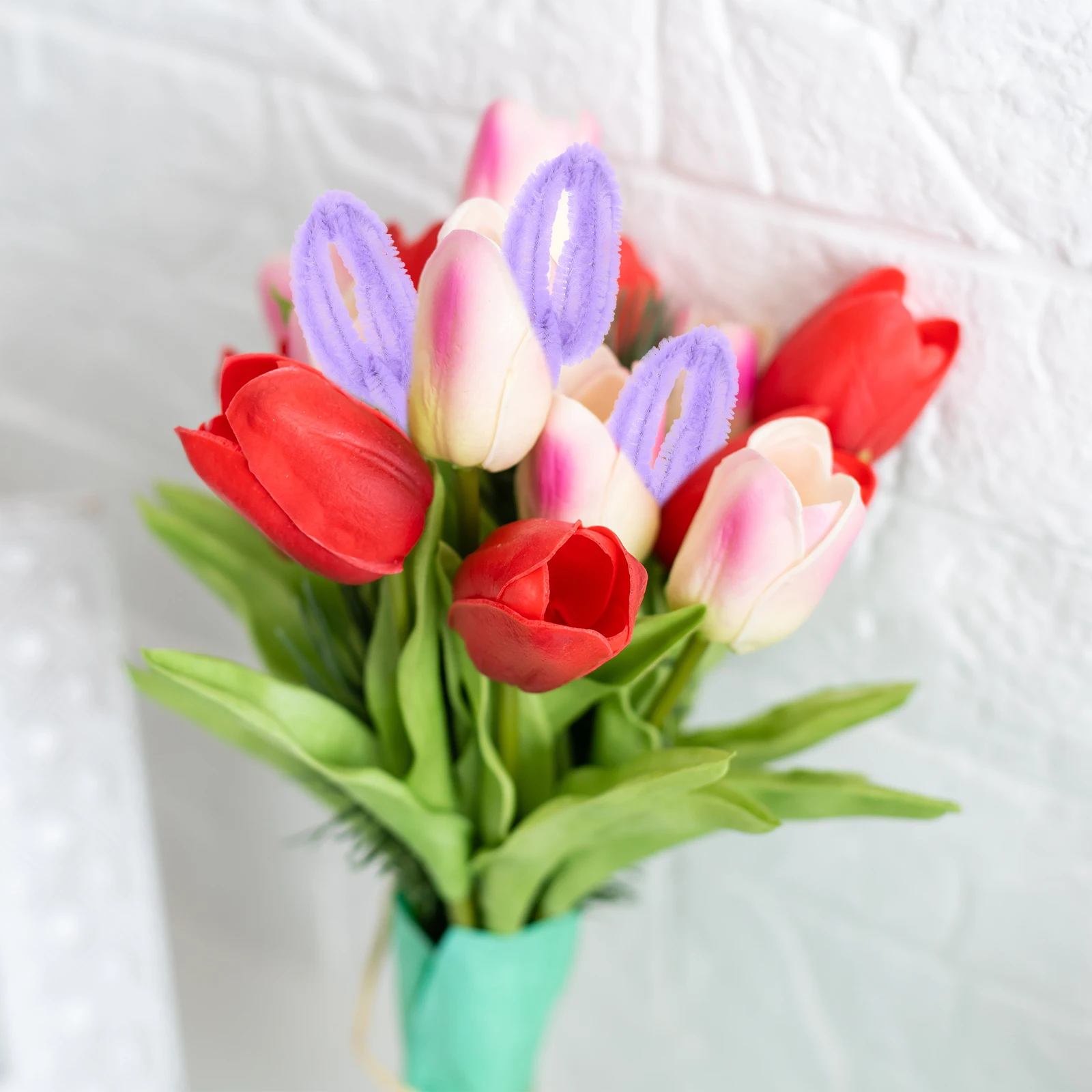 

1 set Tulip Bouquet Material Chenille Stems Bright Bendable Bar for DIY Crafts Wreath Making School Supplies