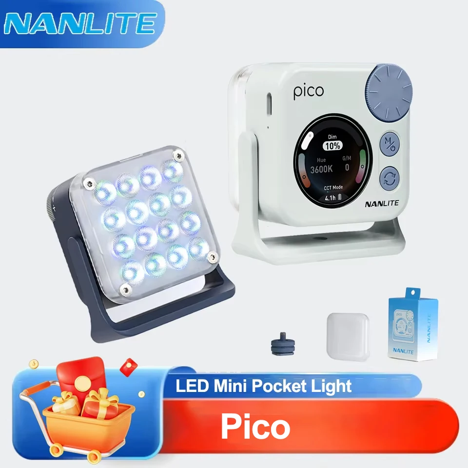 

Миниатюрный карманный светодиодный фонарь Nanlite Pico с магнитным креплением, полноцветный RGBW, для фотосъемки, студийной и уличной съемки, видеоблогов.