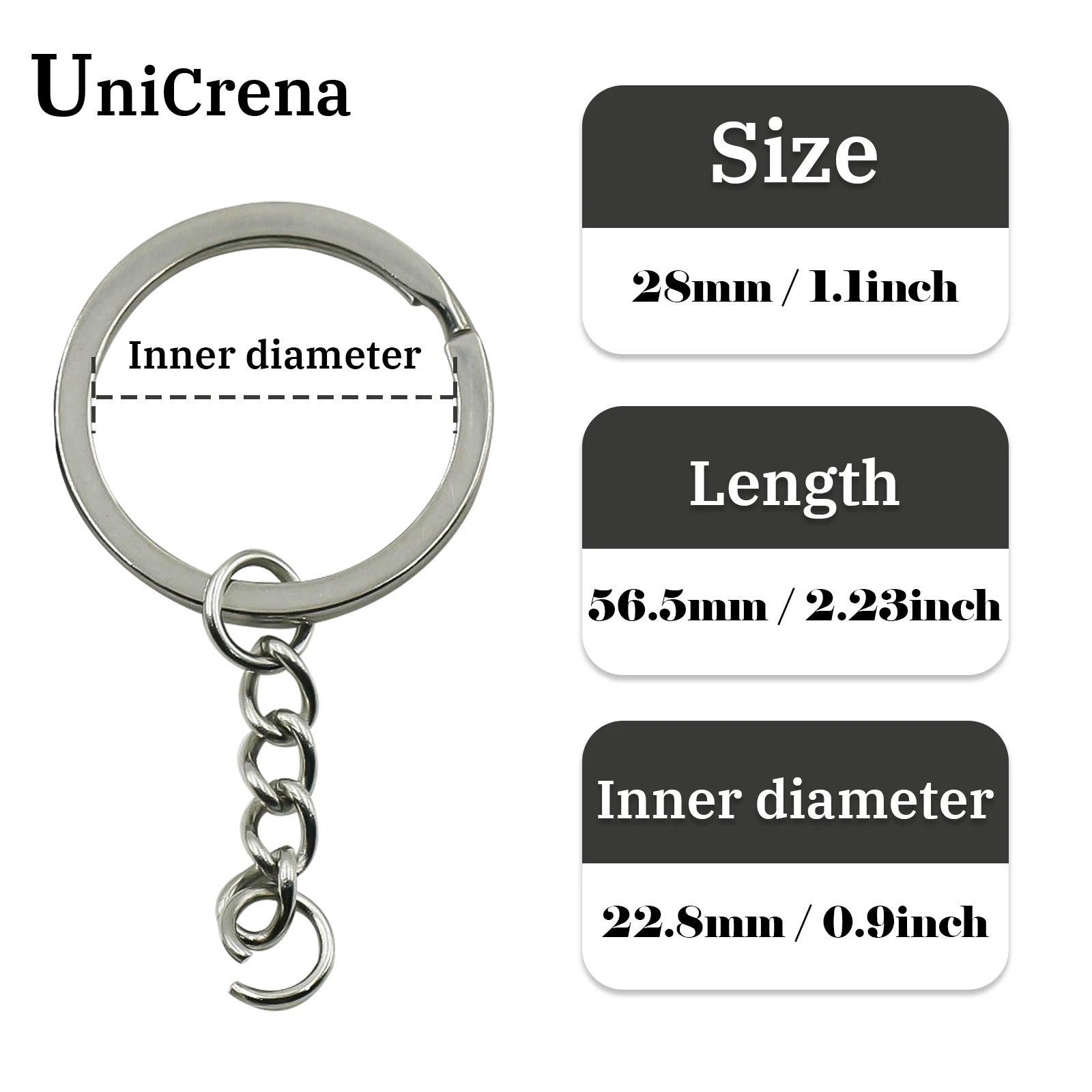 Unicrena Aufteilbarer Ring mit Kette Edelstahl - Verbinder für Schlüsselanhänger, DIY Basteln, Schmuckherstellung, Hundemarken Großhandel