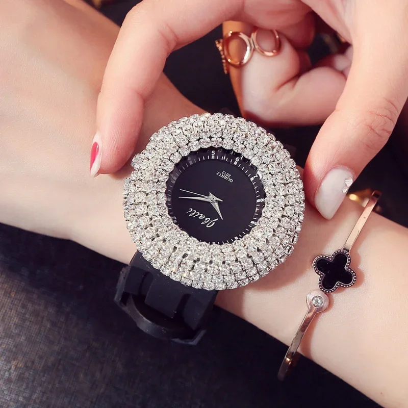 

Luxury Women's Watches Crystal Casual Quartz Wristwatches Silicone Watches Big Dial Clock Relojes De Mujeres Relogios Feminino